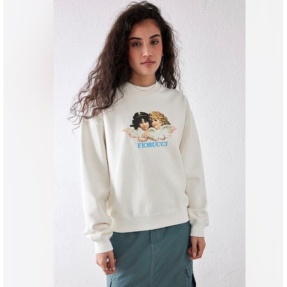 Fiorucci Angels Graphic Sweatshirt Cream White Crewneck Pullover Oversized Small - Picture 4 of 9